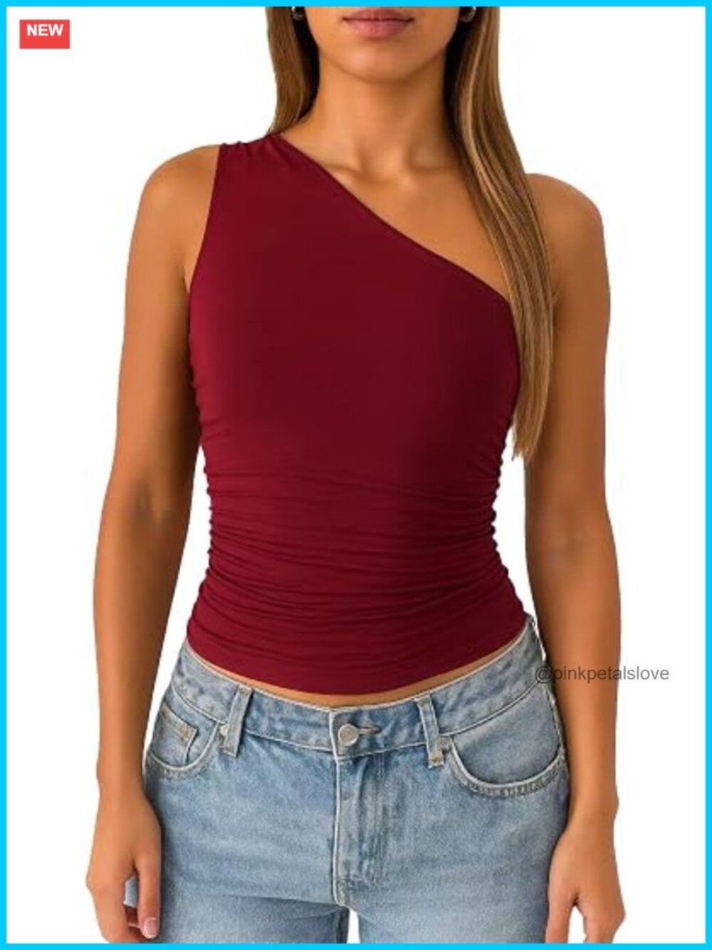 One Shoulder Tank Top Double Lined Ruched Sleeveless Y2k Summer Top